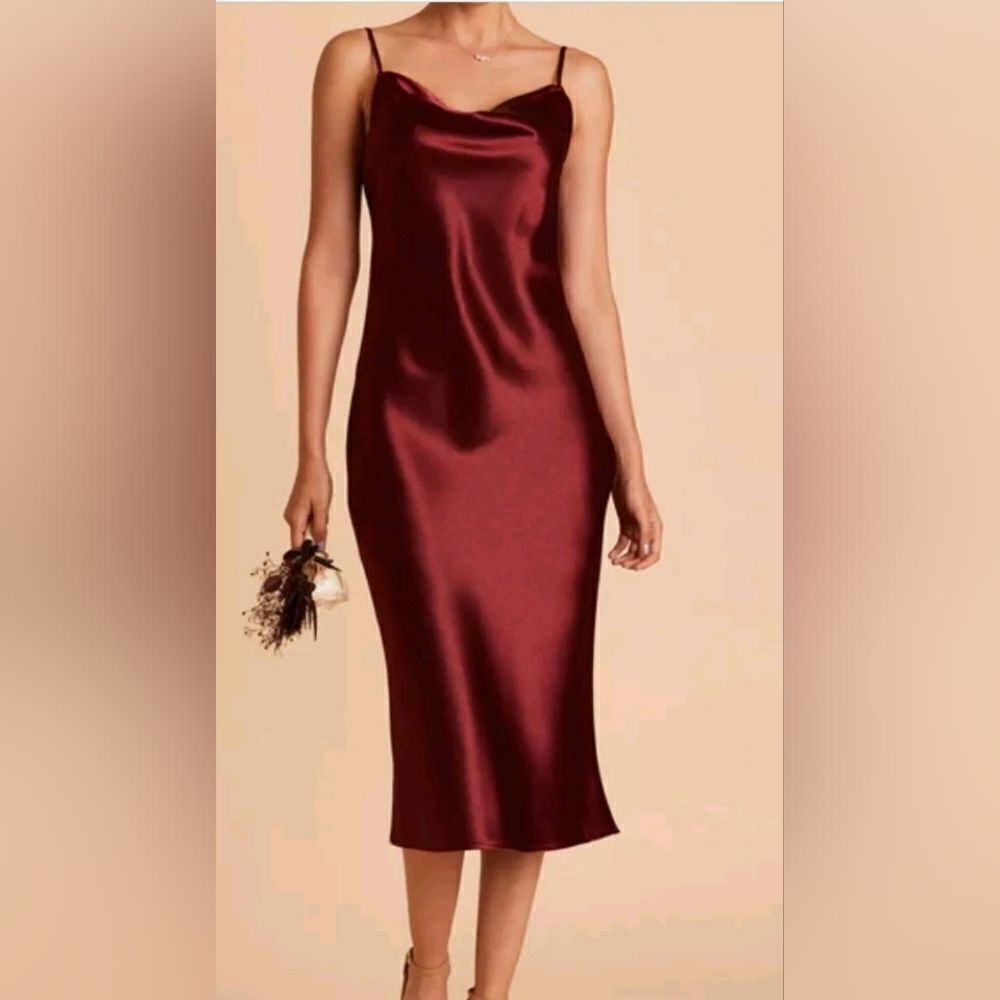 GJG SGftlnWedding Party/ Cocktail M Burgundy Spaghetti Straps Women Midi Dress